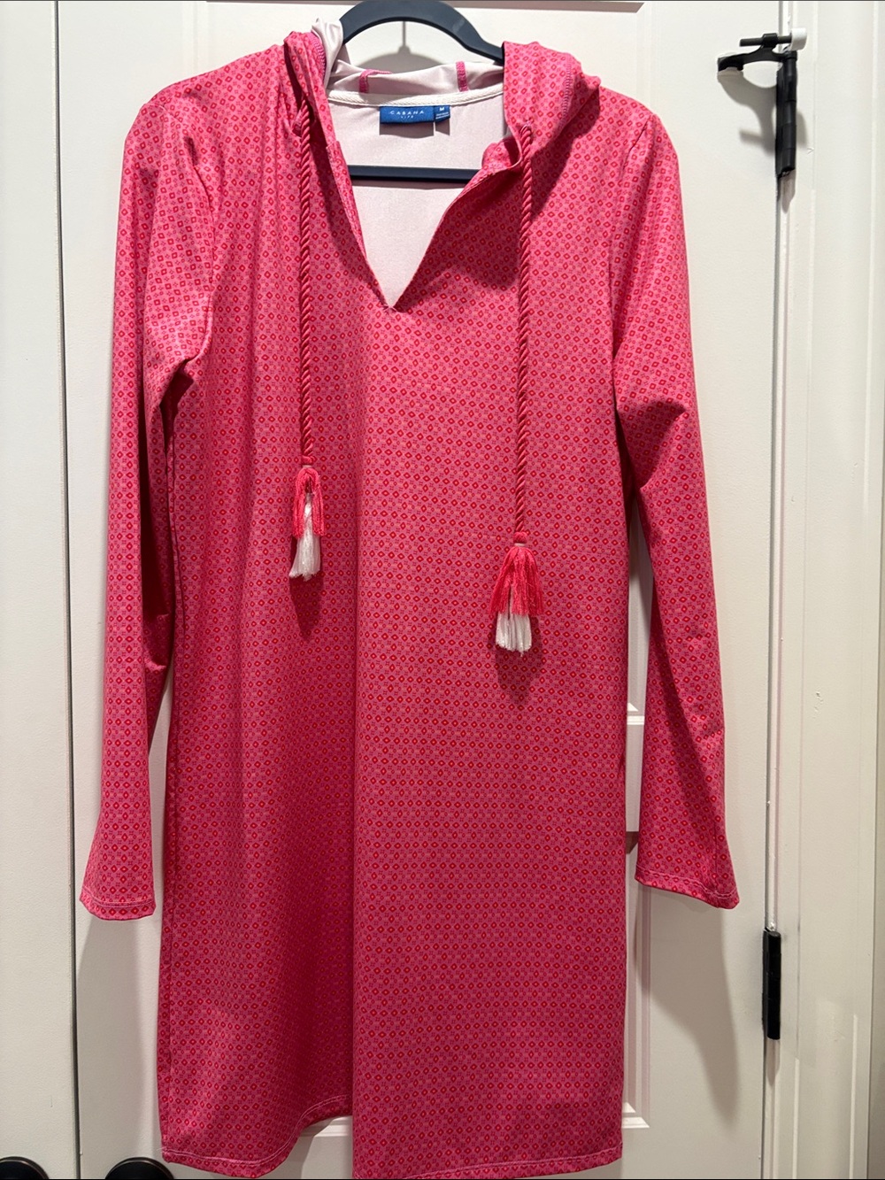 Cabana Life Pink Hooded Long-Sleeve Shift Dress with Tassel Drawcords